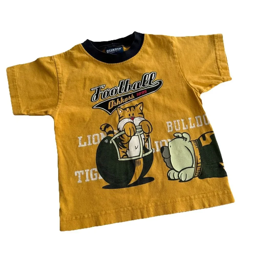 Vintage Y2K Oshkosh Toddler Boy Football Shirt Lion Tiger Bulldog Sz 18M USA
